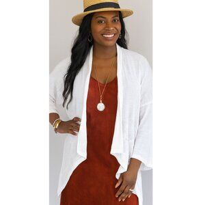 Michael Stars Cardigan OS White Open Front Lightweight Layering Top Made in USA